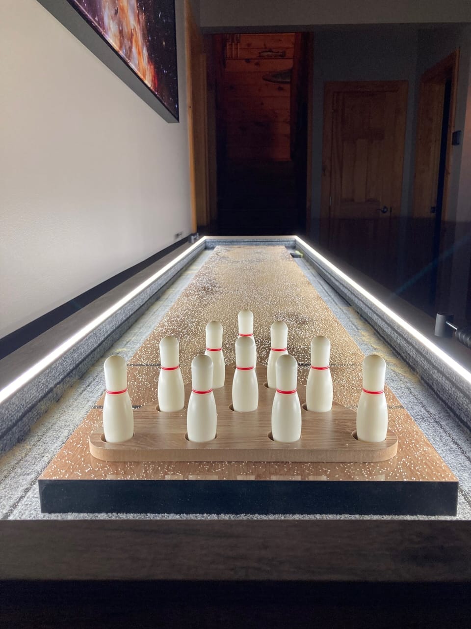 9 foot shuffleboard table with bowling game