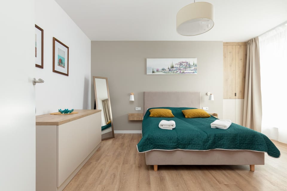 The bedrooms' tasteful decor combines functionality with elegance. 