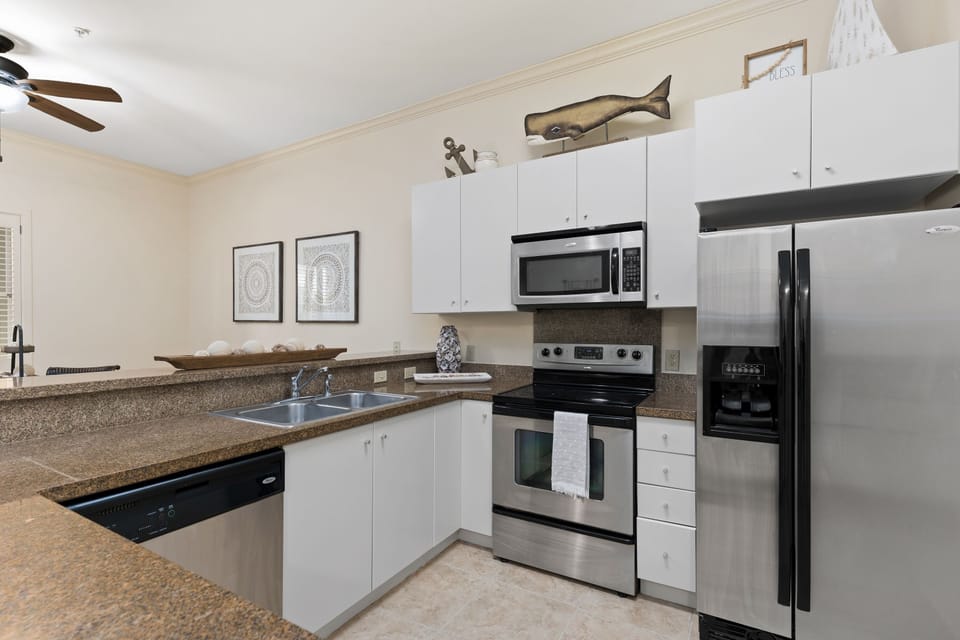 Our fully equipped kitchen can help you prepare meals.