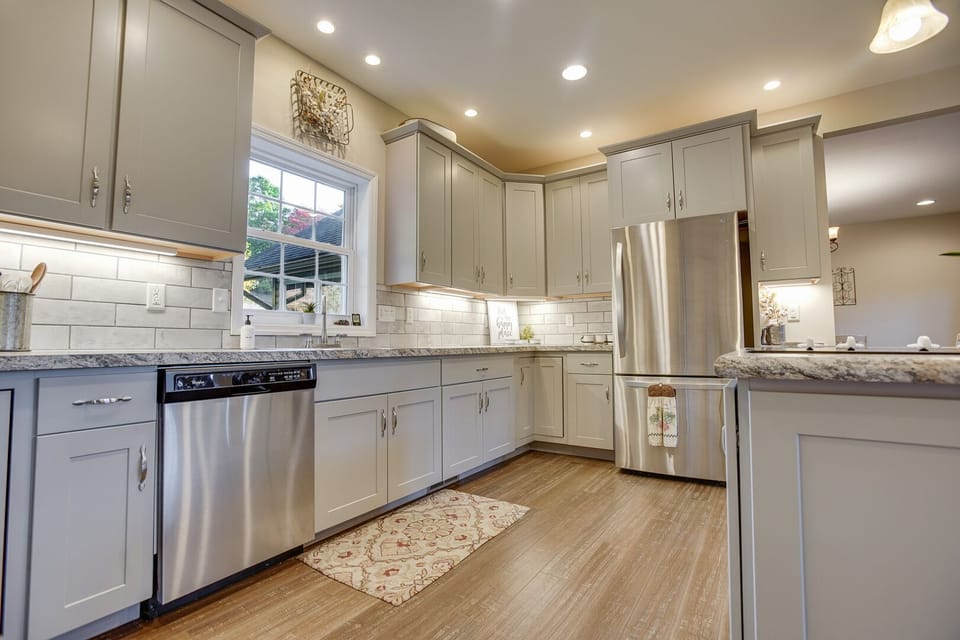 The kitchen is fully equipped with all the appliances you'll need. Check out our local recommendations for grocery stores near the home!