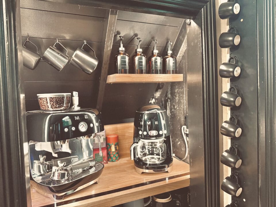 Start your mornings in true Italian style with our gleaming espresso machine.