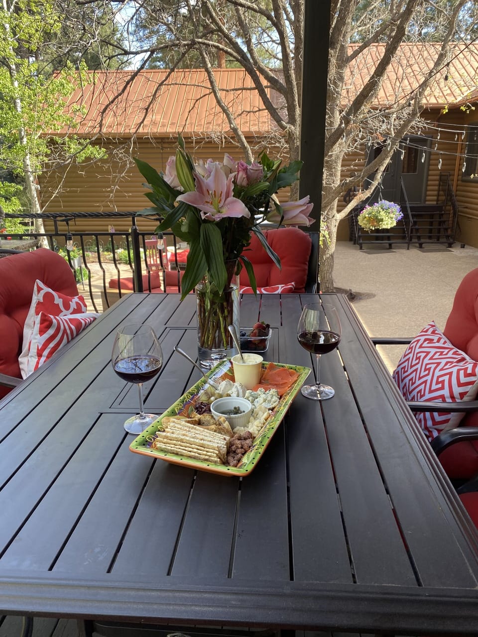 Back yard deck dining table... so peaceful!
