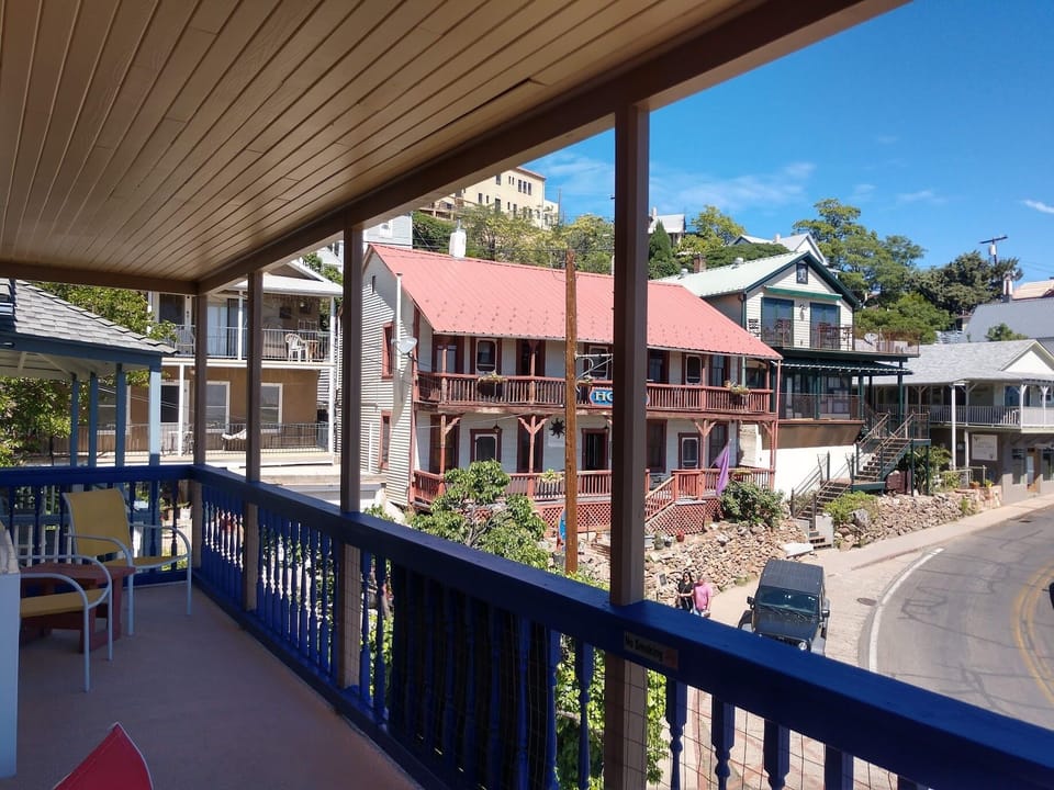 View from your deck looking south at historic buildings. 