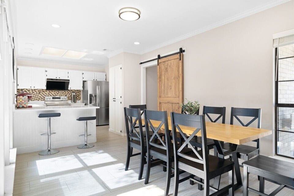 The sun-filled kitchen and dining area is perfect for entertaining
