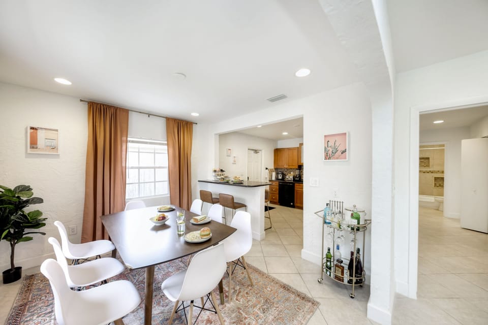 To the right you can see the hallway leading to 3 bedrooms, laundry area and second bathroom