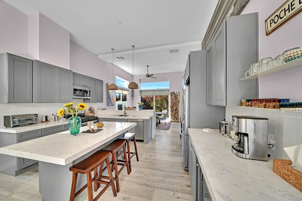 Coffee bar with wine fridge