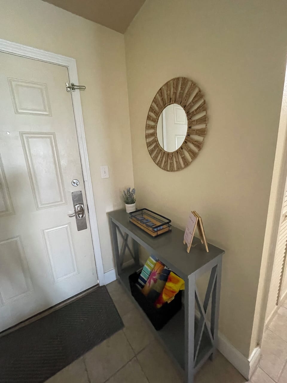 The entryway has a secure coded lock, deadbolt lock, and child proof lock