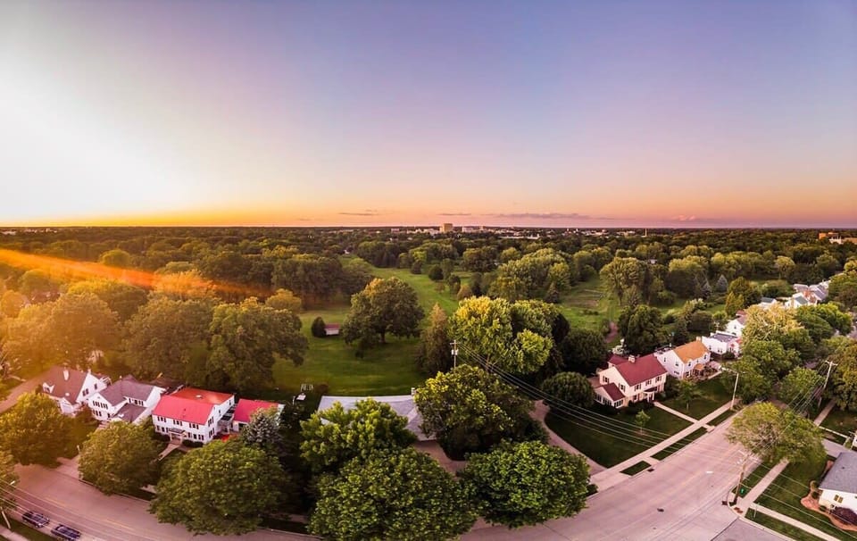 Beautiful, tree-lined streets with amazing public green space across the street.