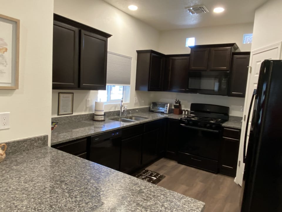 Fully stocked kitchen.