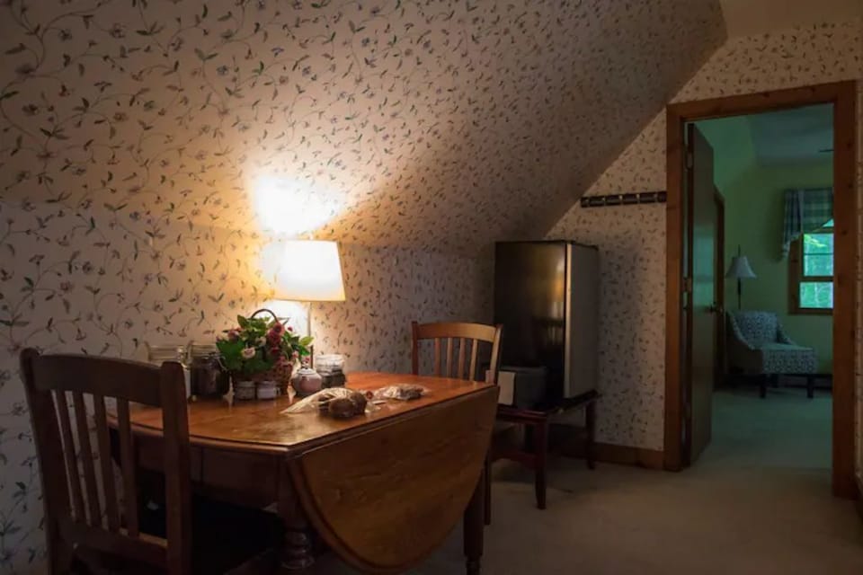 The central area with two chairs and a table with drop leaf.  Extra chairs too.
