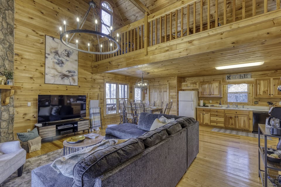 Living Room View From Patio Door - Nature's Peak Cabin - Ellijay, GA