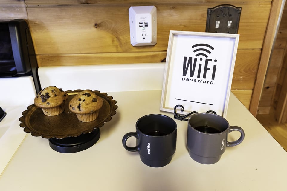 Kitchen Counter With Muffins & Coffee - Nature's Peak Cabin - Ellijay, GA