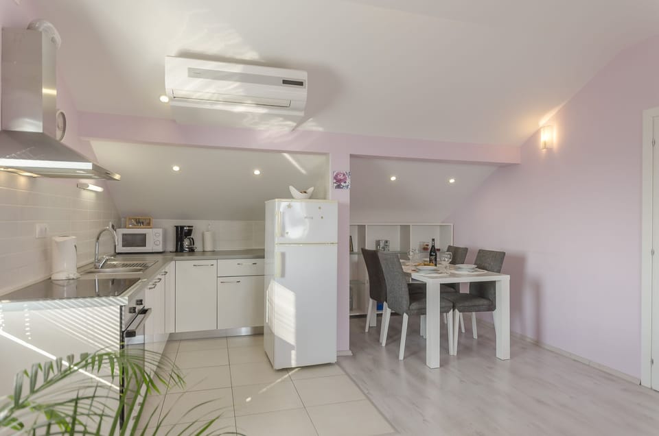 Apartment (A1) | Private kitchen | Fridge, microwave, oven, stovetop