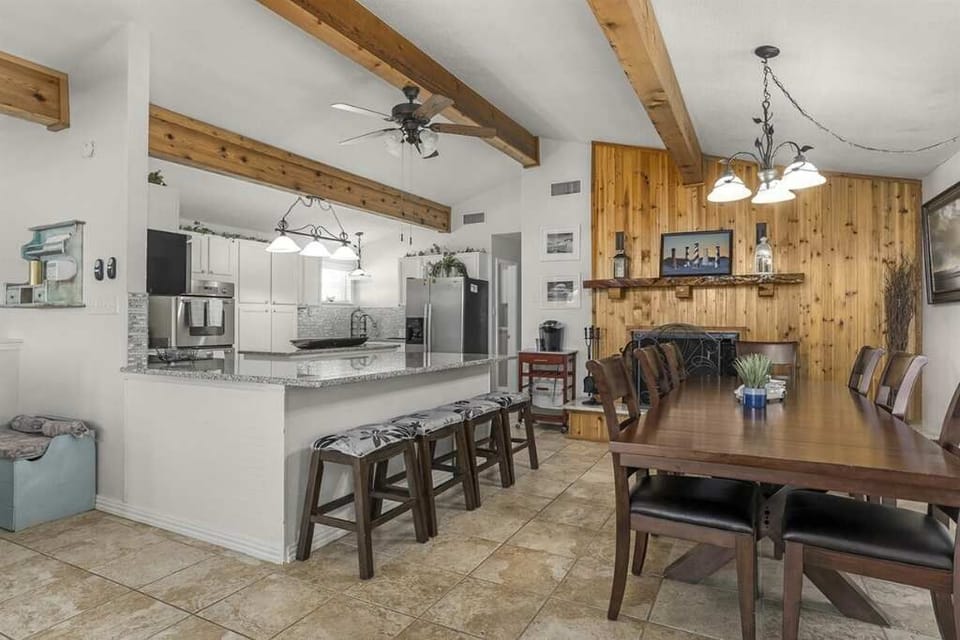 Full kitchen and dining area on the second story