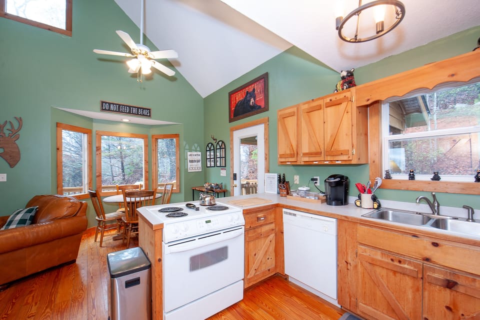 Kitchen and 4 person dining table. 