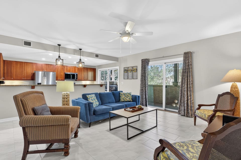 Living area to Kitchen and Balcony