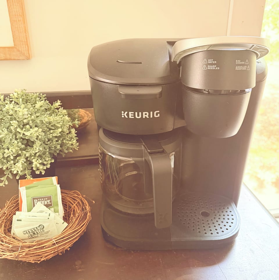 Coffee Bar: Keurig coffee pot or pods can be used based on guests needs.
