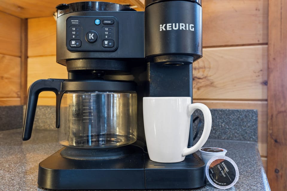 Start your day with fresh coffee and mountain views.
