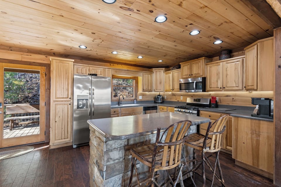 Rustic charm meets modern chef's kitchen.