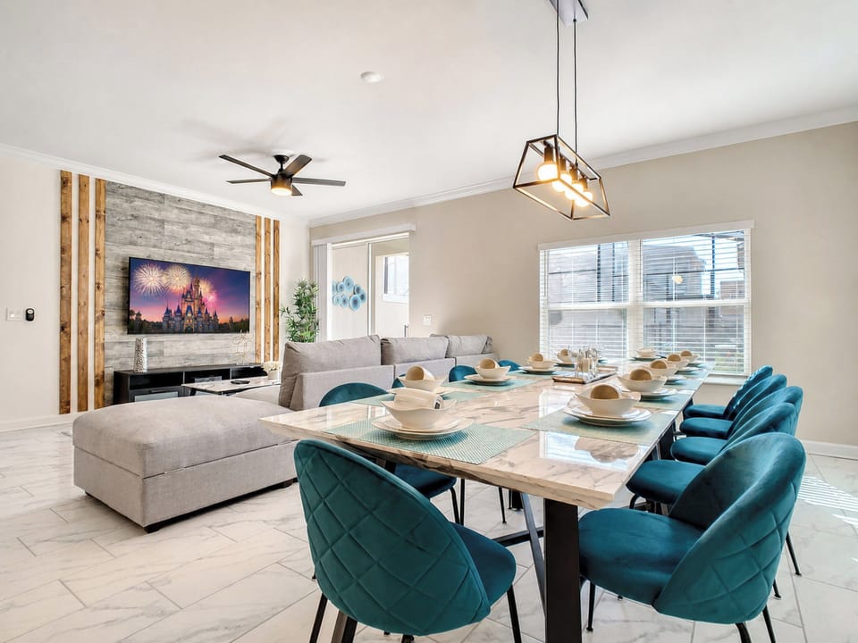 Elegant Dining Area Open to the Modern Living Room