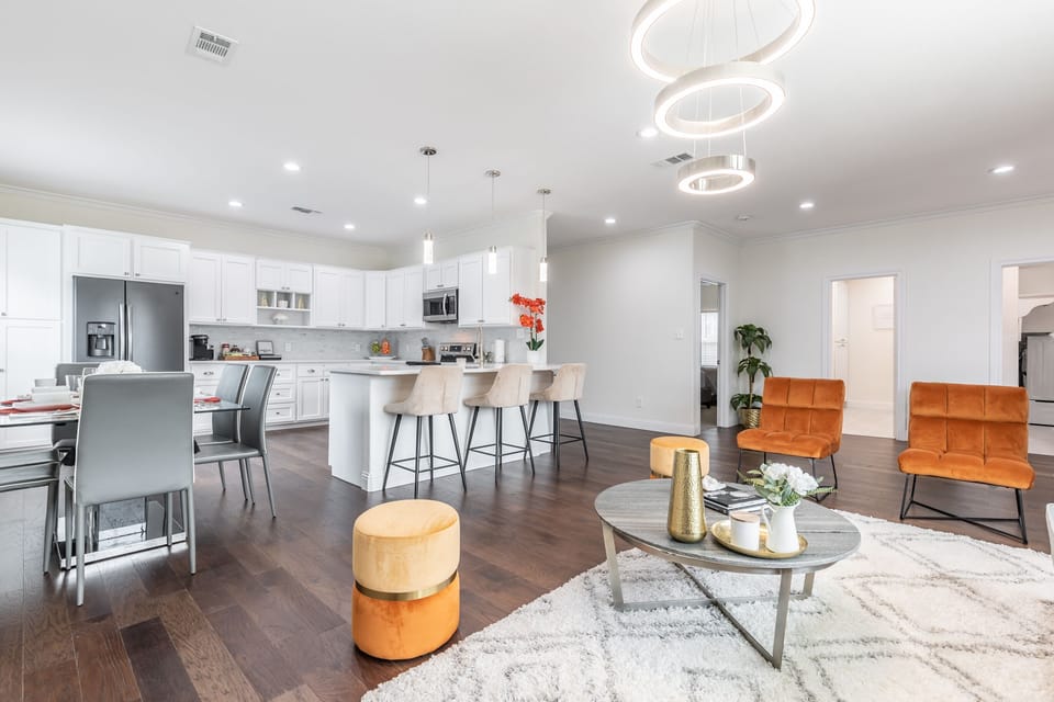 The oversized kitchen island seats an additional 3! 