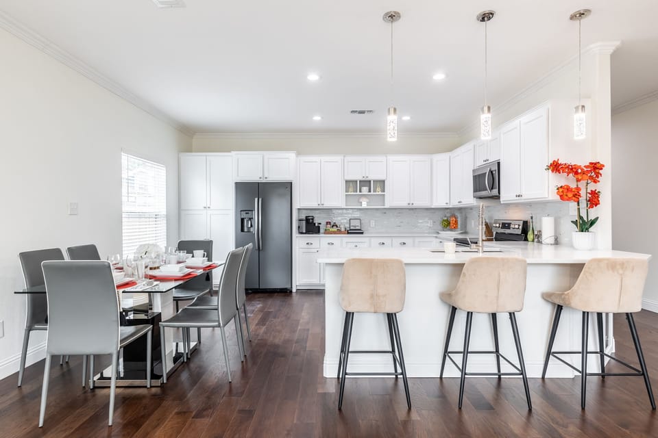 Get seated at the modern dining table that seats 6!