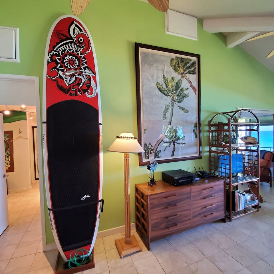 HAWAIIAN DECOR. PLEASE NOTE THE PADDLE BOARD IS FOR DECOR. PLEASE DO NOT USE.