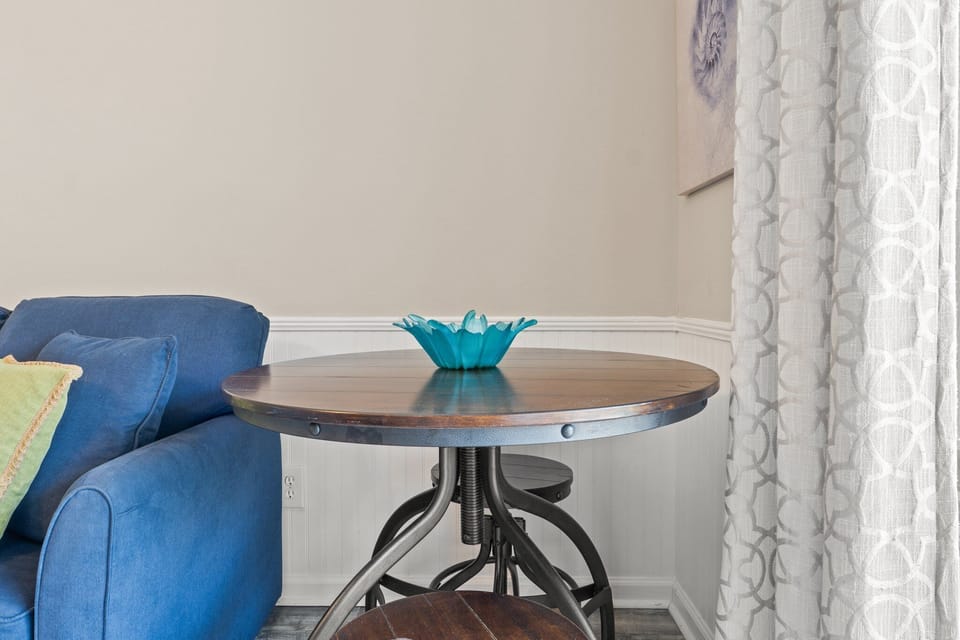 Dining nook for two with natural light and a view.