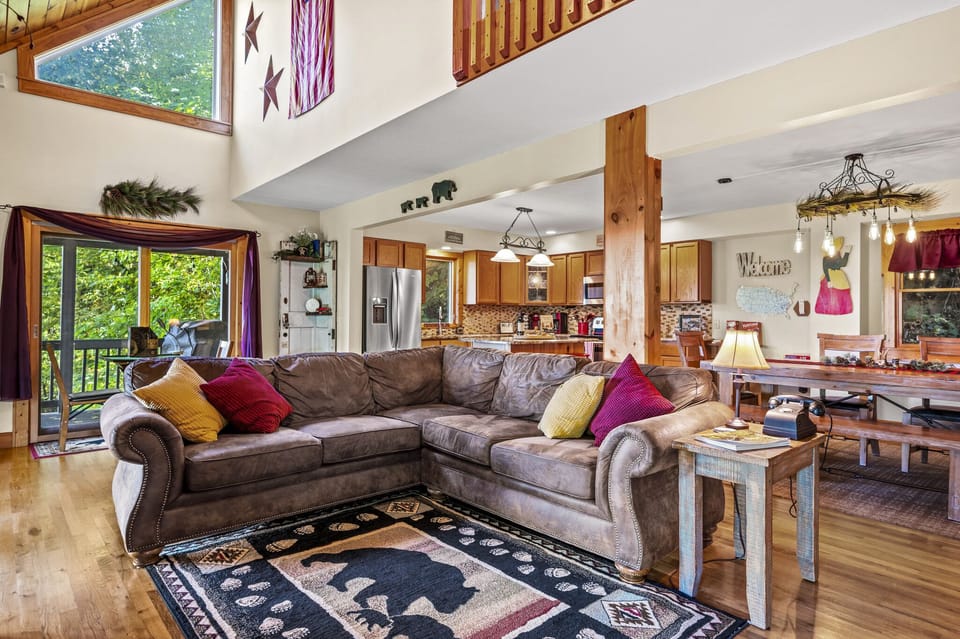 The living room space where you can take in multiple views of the mountains