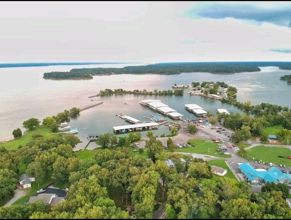 Arial view of neighborhood and Moors