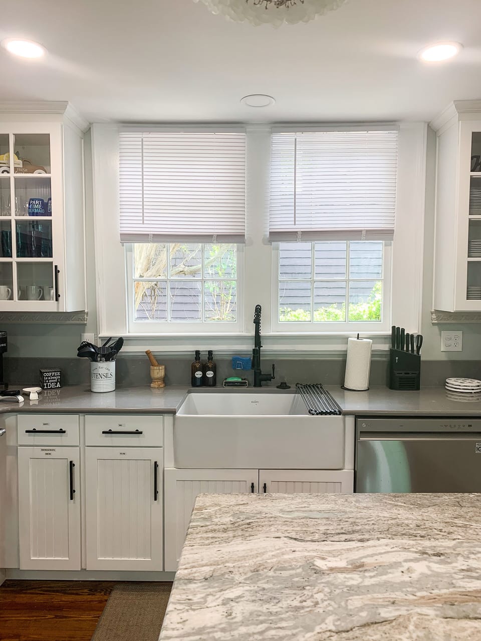 Newly renovated kitchen featuring a farmhouse sink 