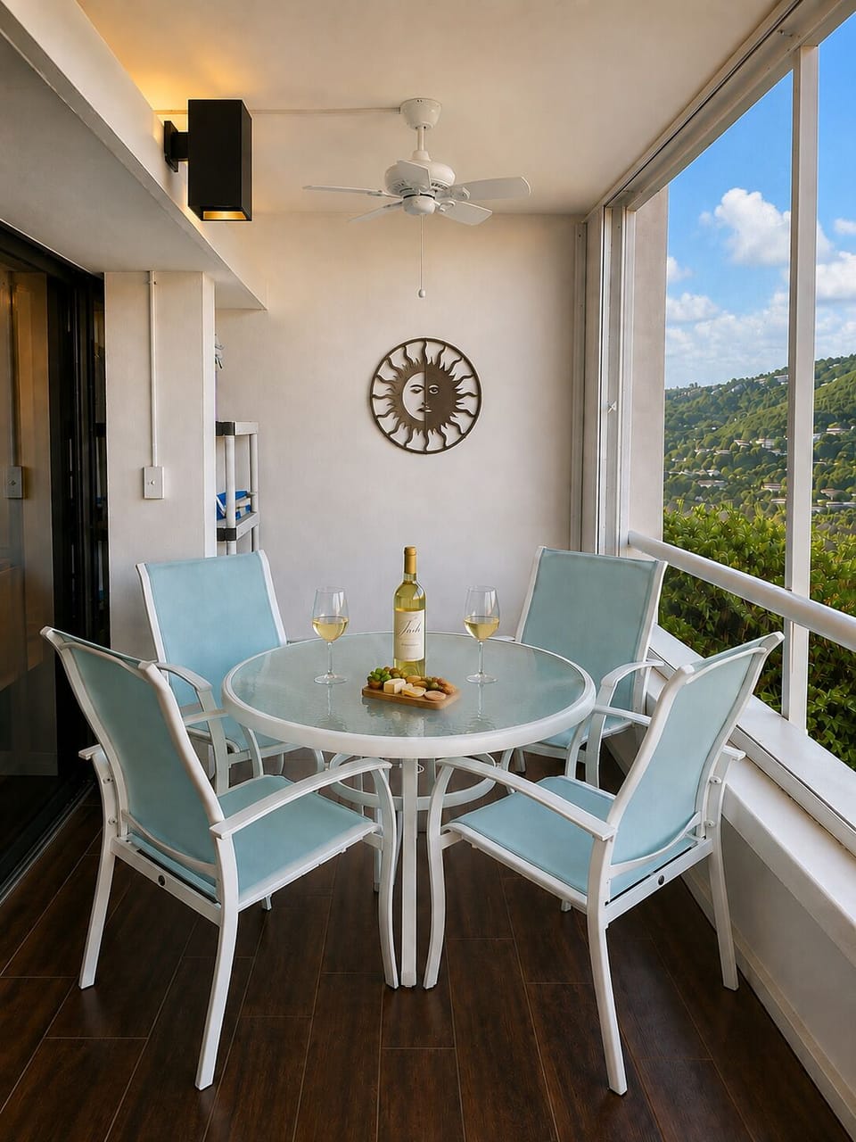 Enjoy the balcony with afternoon wine or morning coffee.  