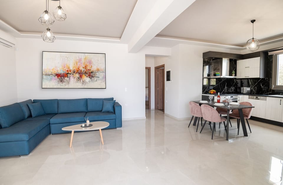 Living area of Modern 3 apts Villa,Huge Swimming pool,Near all amenities,Rethymno,Crete,Greece