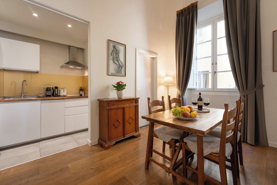 Dining table and kitchen