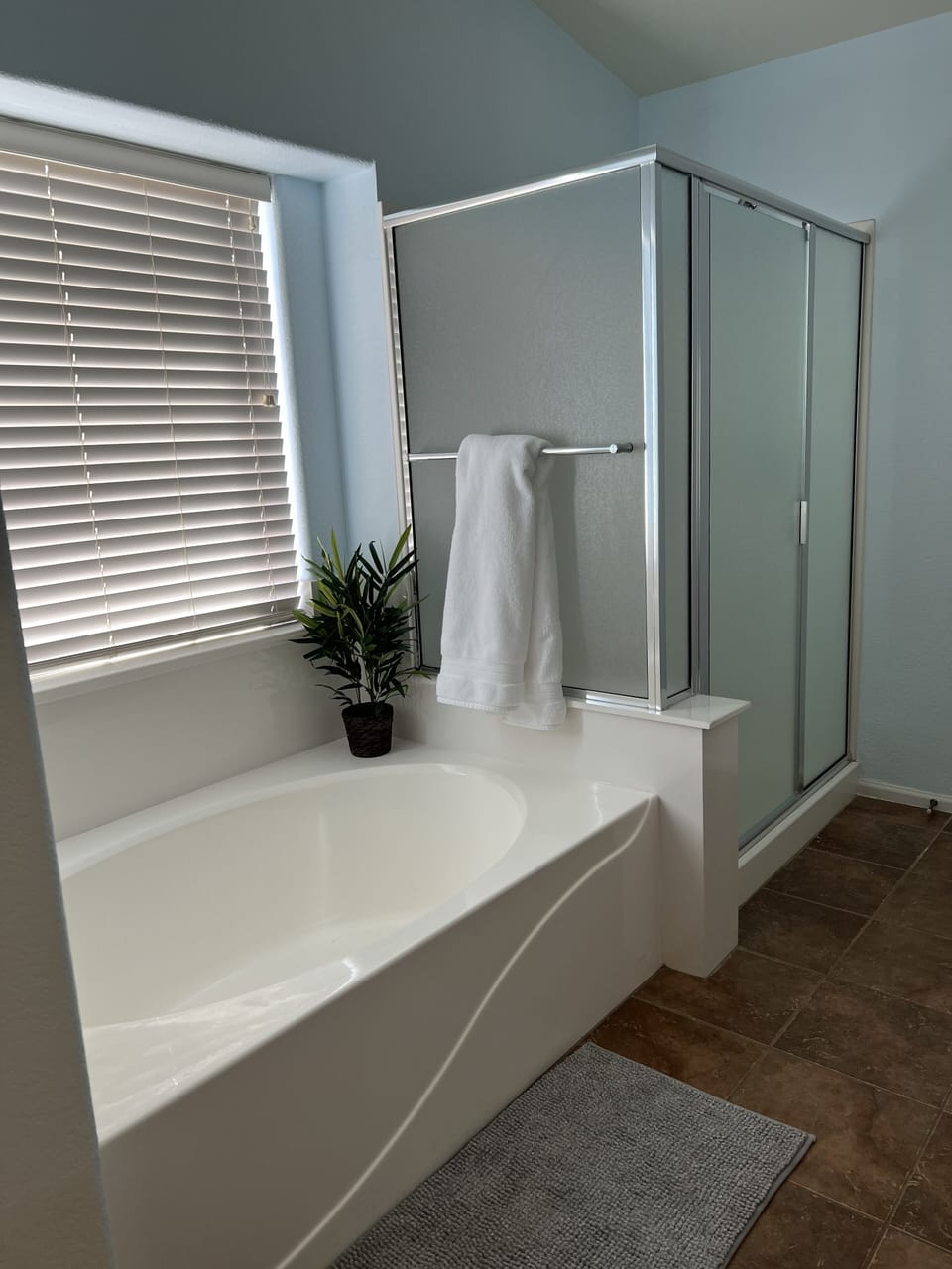 Large soaking bath and shower, part of the 5 piece master en-suite bathroom