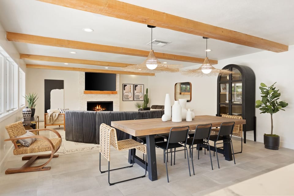 Share a meal around the dining table set for 8