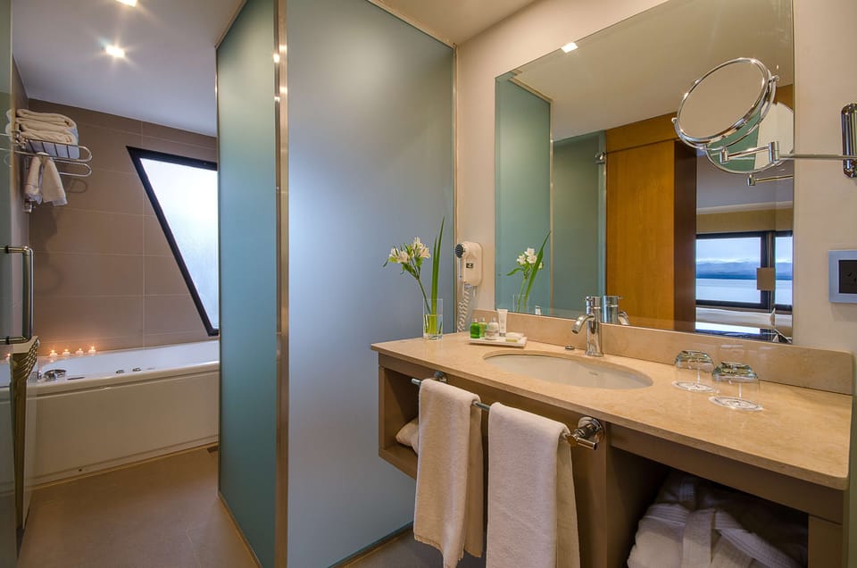 Suite (View) | Bathroom | Shower, eco-friendly toiletries, hair dryer, towels