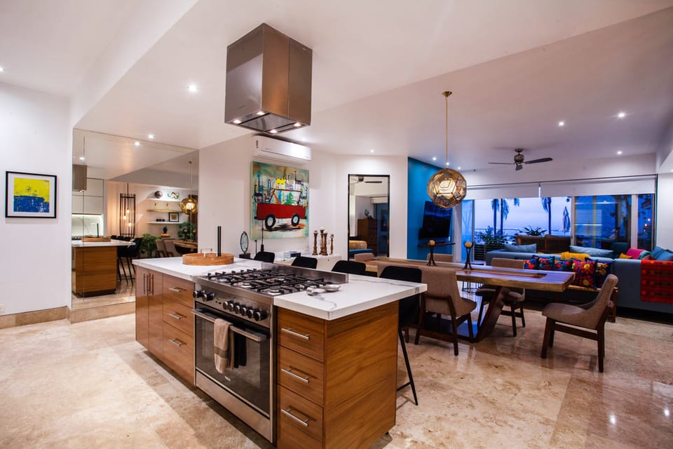 Kitchen island with a new stove and oven