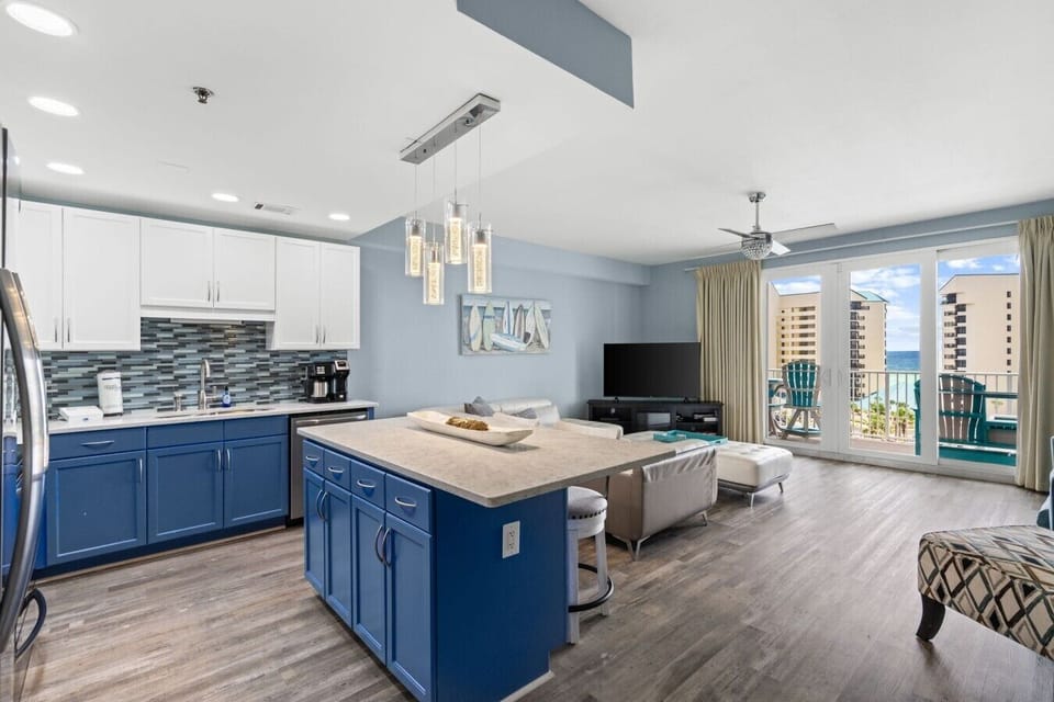 Fully Stocked Kitchen with Ocean Views, Stainless Steel Appliances, Dual Coffee Maker and Island Bar Seating