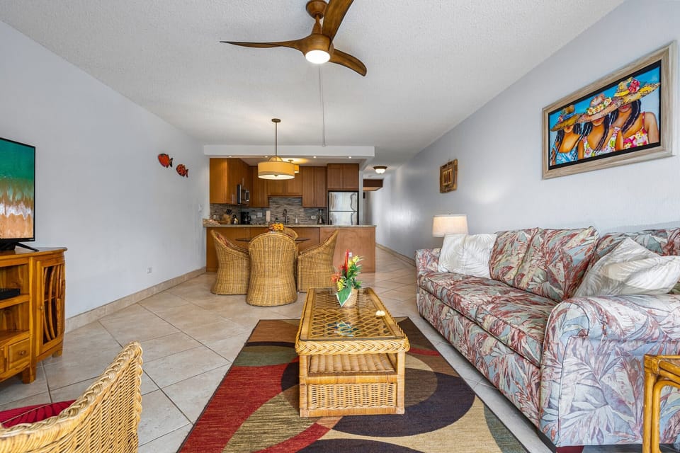 Hawaiian themed living room space
