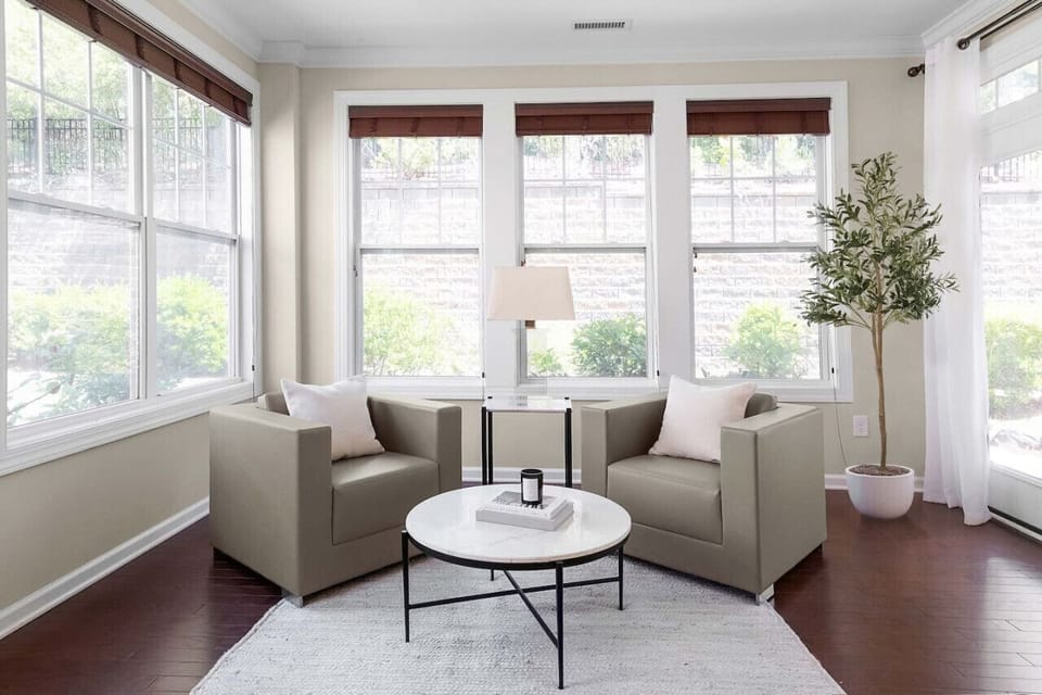 Read a book or play a game in this bright seating area in this Cary, NC retreat. With its contemporary design, our space boasts a sleek aesthetic that will delight your every mood.
