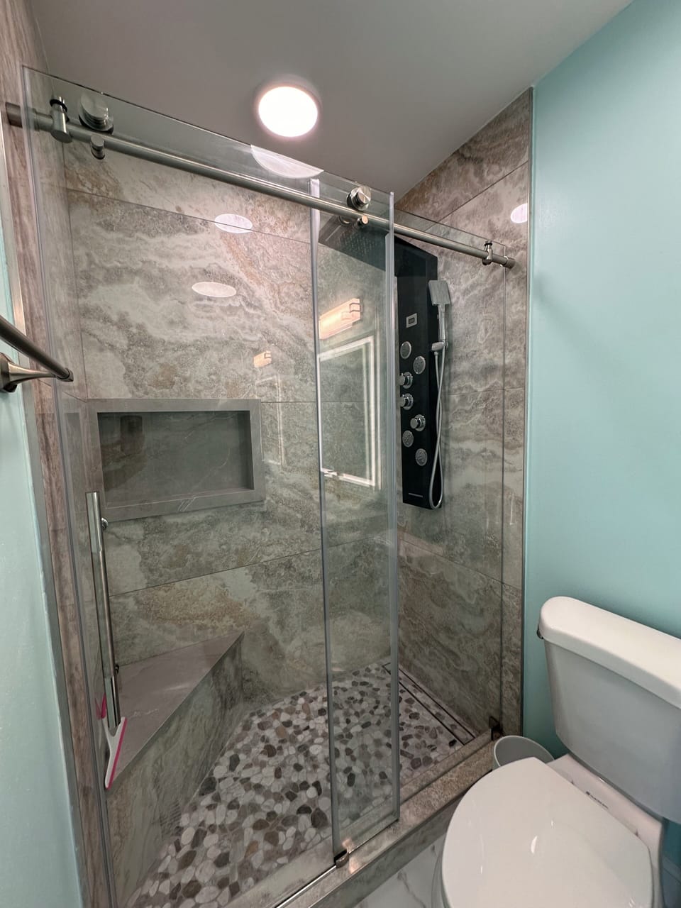 Custom tile shower with rain head 