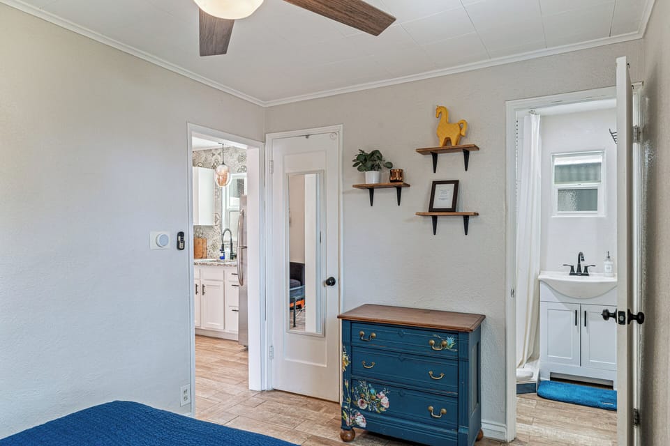 Hand painted antique furniture, full length mirror, and closet, ensuite bath.