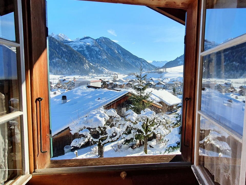 Sky, Cloud, Property, Mountain, Snow, Window, Nature, Water, Wood, Shade