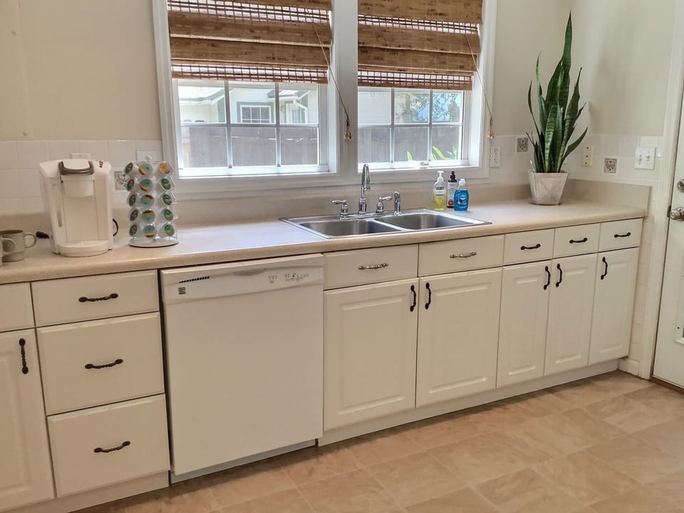 Dishwasher here so you won’t have to spend precious vacation time hand washing. 