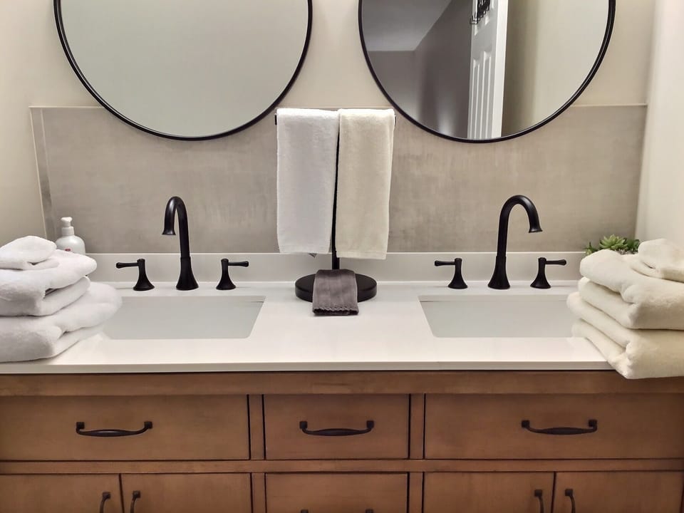 Double vanity in master bathroom. 