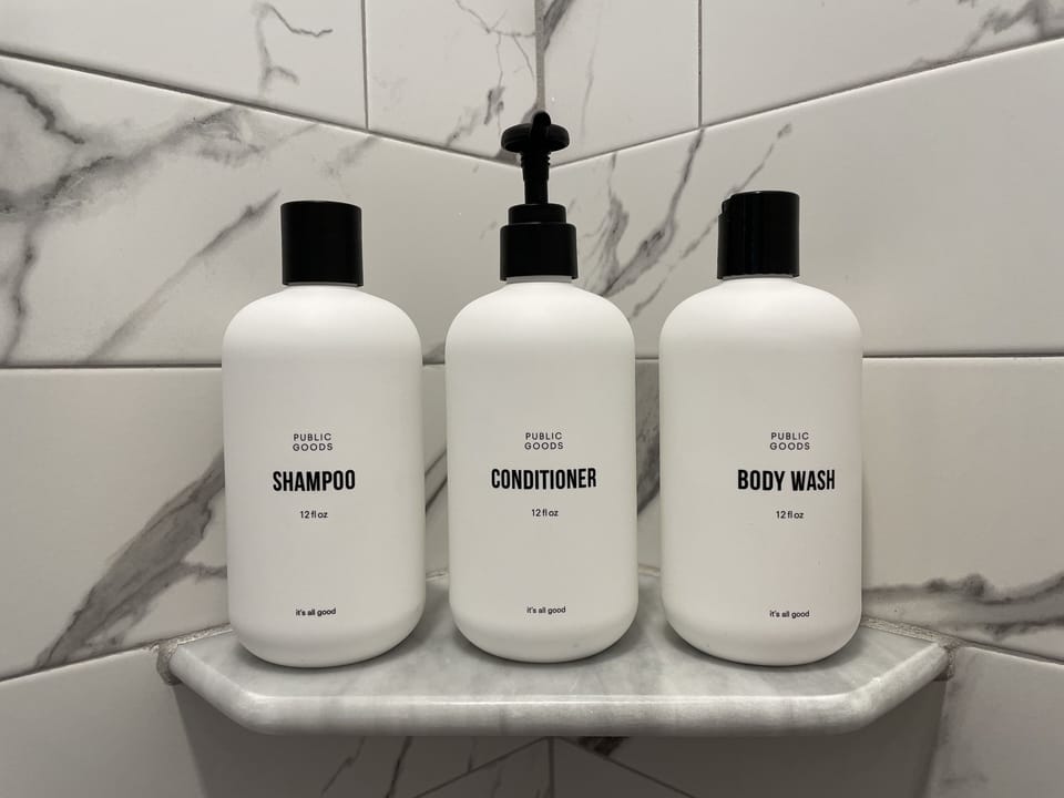 Public Goods paraban free, cruelty free, shower essentials provided

