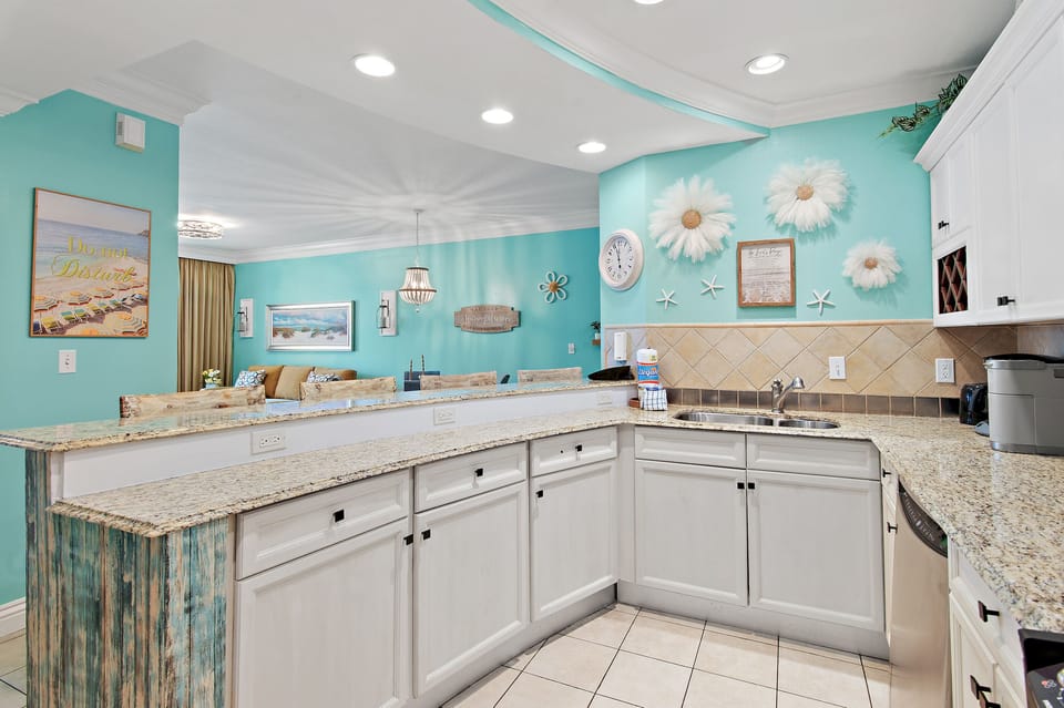 Spacious kitchen with everything needed to prepare meals during your stay.