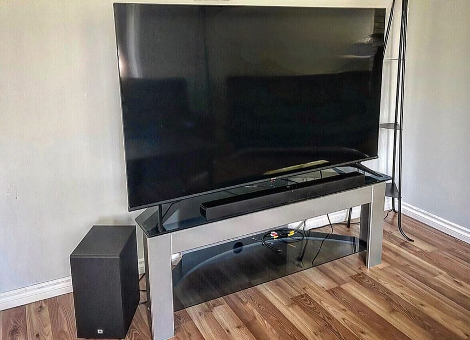 *Brand New 65 Inch Roku Smart TV with soundbar - old TV in other photos smaller!