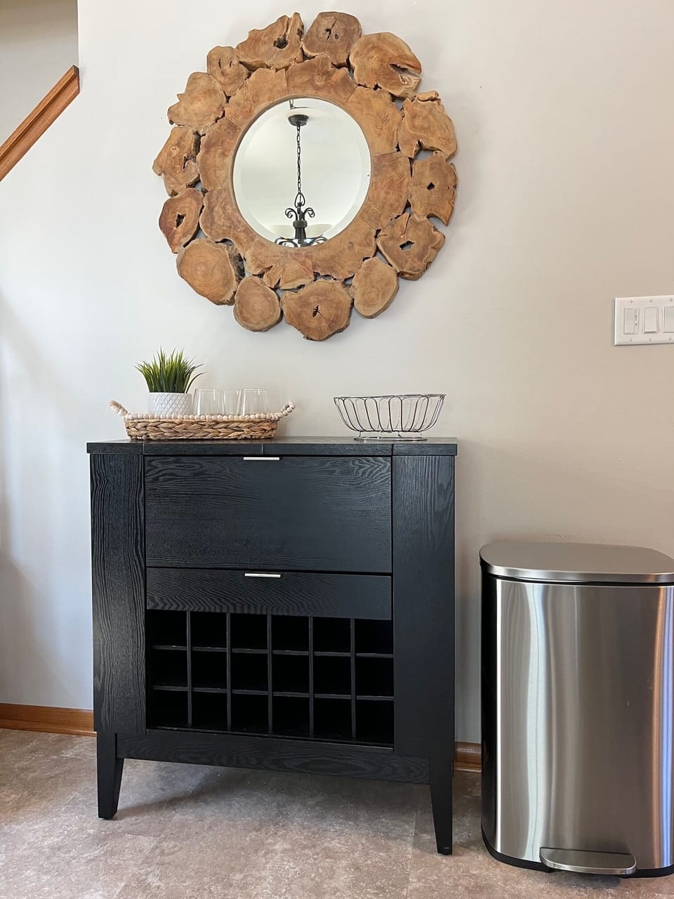 Wine Cabinet Bar contains wine glasses for guests.  Entire house is well stocked